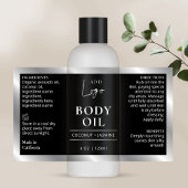 Zwart & Zilver Logo Body Oil 4 OZ Cosmetische Fles Rechthoekige Sticker