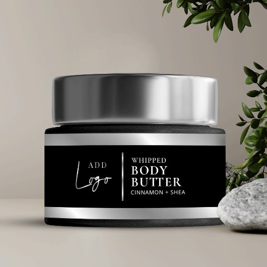 Zwart & Zilver Logo Cosmetica Pot Verpakking Etike Waterfles Etiket