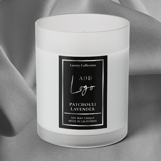 Zwart & Zilver Logo Elegant Verticaal Kaarsenlabel Voedselcontainer Etiket