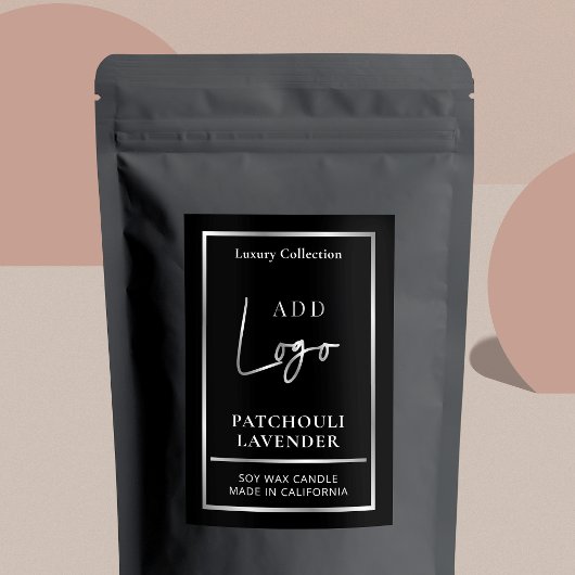 Zwart & Zilver Logo Elegant Verticaal Kaarsenlabel Voedselcontainer Etiket