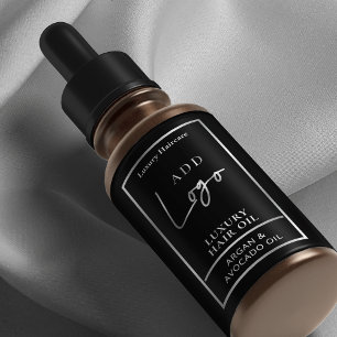 Zwart & Zilver Logo Haarolie Dropper Flesetiket Etiket