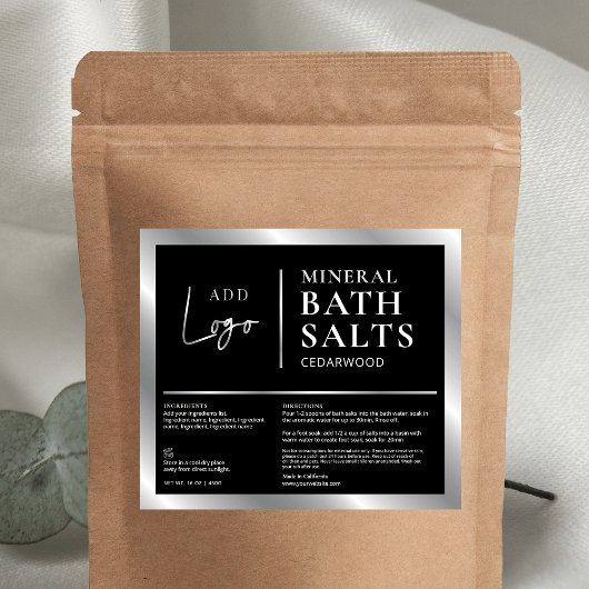 Zwart & Zilver Logo Waterdicht Badzout Label Sparkling Wijnetiket