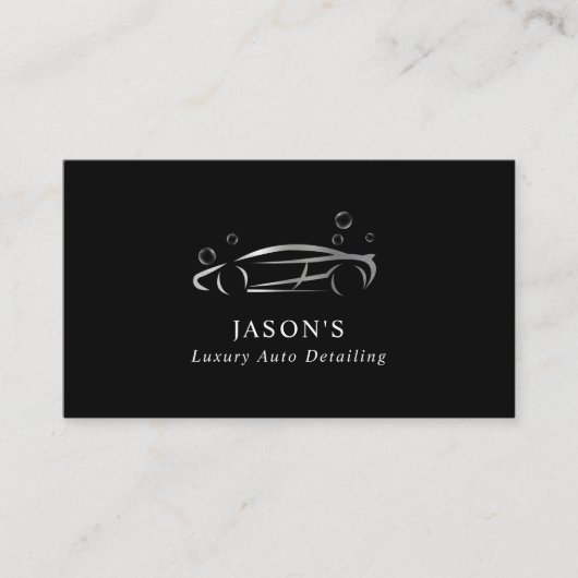 Zwart & Zilver Luxe Auto Detailing Auto Reiniging Visitekaartje (Voorkant)