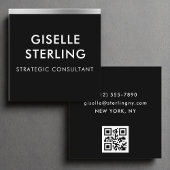 Zwart Zilver Luxe QR Code Minimale Typografie Vierkante Visitekaartje