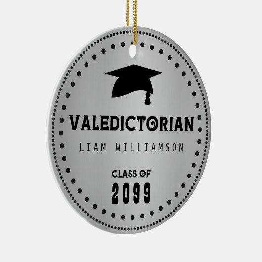 Zwart & Zilver Mannelijk Valedictorian Afstuderen Keramisch Ornament (Rechts)