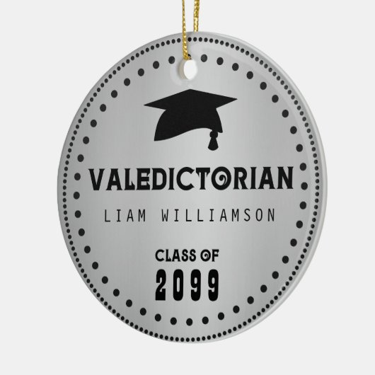 Zwart & Zilver Mannelijk Valedictorian Afstuderen Keramisch Ornament (Links)