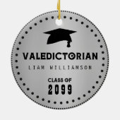 Zwart & Zilver Mannelijk Valedictorian Afstuderen Keramisch Ornament (Achterkant)