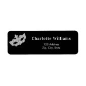 Zwart zilver maskerade partij retour adres etiket (Voorkant)