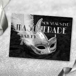 Zwart Zilver Masquerade Ball Party Uitnodiging