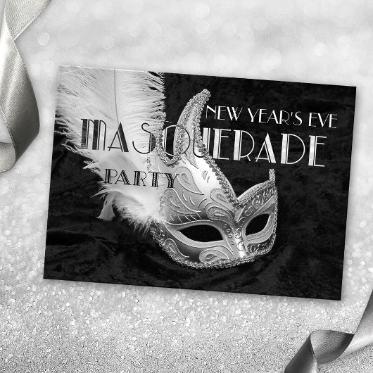 Zwart Zilver Masquerade Ball Party Uitnodiging