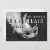 Zwart Zilver Masquerade Ball Party Uitnodiging (Voorkant)