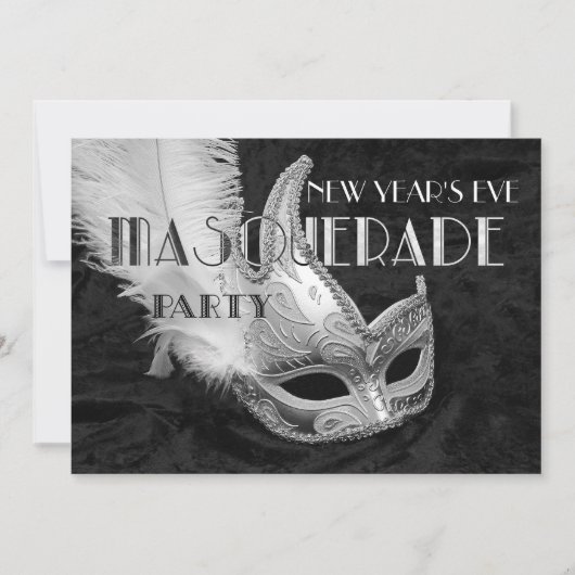 Zwart Zilver Masquerade Ball Party Uitnodiging (Voorkant)