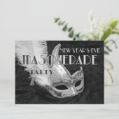 Zwart Zilver Masquerade Ball Party Uitnodiging (Staand voorkant)