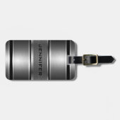 Zwart & Zilver Metallic Bloemen Damasks-Monogram 2 Bagagelabel (Voorkant horizontaal)