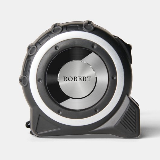 Zwart & zilver Modern metaal geometrisch ontwerp Rolmaat (Voorkant)