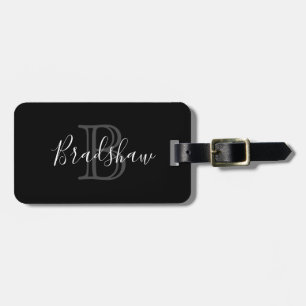 Zwart Zilver Monogram Aangepaste Naam Bagagelabel
