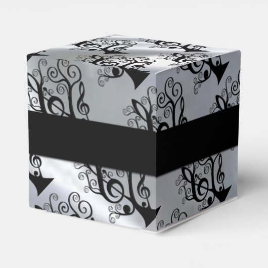 Zwart & Zilver Muziek Treble Clef Tree Cube Box Bedankdoosjes (Achterkant)