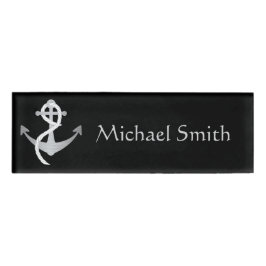 Zwart & Zilver Nautische Naam Tag