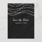 Zwart & Zilver Nep Diamant Bling Bewaar De Datum Aankondigingskaart (Voorkant)