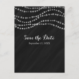 Zwart & Zilver Nep Diamant Bling Save The Date Aankondigingskaart