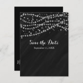 Zwart & Zilver Nep Diamant Bling Save The Date Aankondigingskaart (Voorkant / Achterkant)