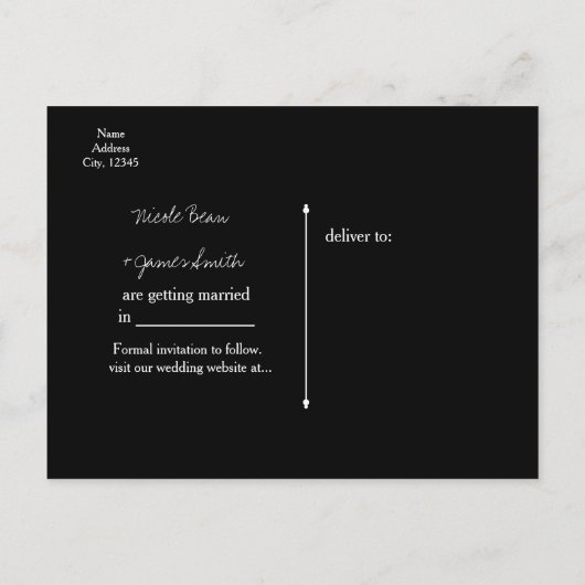 Zwart & Zilver Nep Diamant Bling Save The Date Aankondigingskaart (Achterkant)