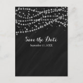 Zwart & Zilver Nep Diamant Bling Save The Date Aankondigingskaart (Voorkant)