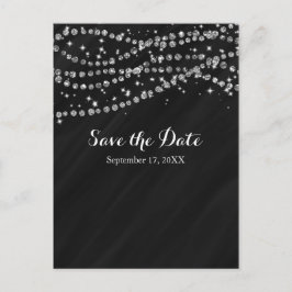 Zwart & Zilver Nep Diamant Bling Save The Date Aankondigingskaart
