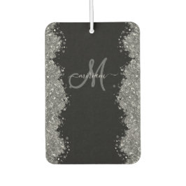 Zwart Zilver Nep Glitter Grijs Modern Monogram Luchtverfrisser