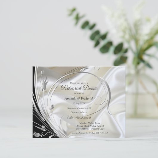 Zwart Zilver op Champagne Zijde Kaart (Staand voorkant)