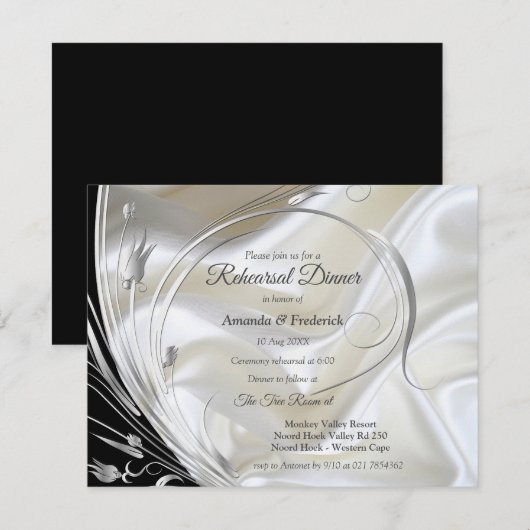 Zwart Zilver op Champagne Zijde Kaart (Voorkant / Achterkant)
