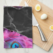 Zwart Zilver Peafowl Marmer Agaat Glam Theedoek (Quarter Fold)