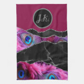 Zwart Zilver Peafowl Marmer Agaat Glam Theedoek (Verticaal)