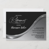 Zwart Zilver Pensioen Party Uitnodiging (Voorkant)