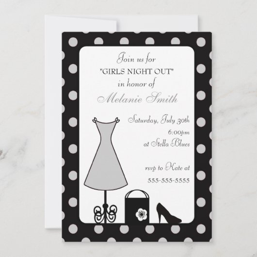 Zwart Zilver Polka Dot Girl's Night Out Kaart (Voorkant)