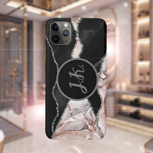 Zwart Zilver Professioneel Marmeren Agaat Glam Case-Mate iPhone Case