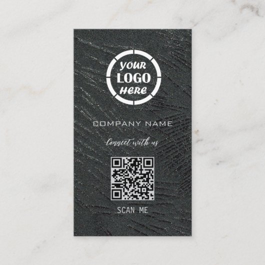 Zwart Zilver Professioneel Ontwerp Moderne QR Code Visitekaartje (Voorkant)