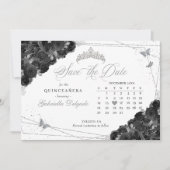 Zwart & Zilver Quinceañera Save The Date Kaart (Voorkant)