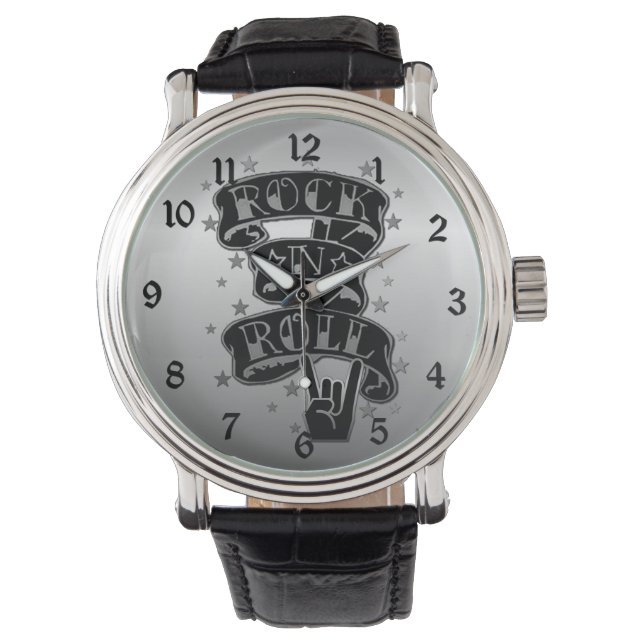 Zwart & Zilver Rock & Roll Logo Polshorloge 2 Horloge (Voorkant)