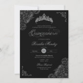 Zwart & Zilver Rozen Elegant Quinceañera Kaart (Voorkant)