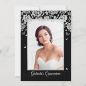 Zwart Zilver Rozen Vlinders Quinceanera Foto Kaart (Achterkant)