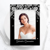 Zwart Zilver Rozen Vlinders Quinceanera Foto Kaart