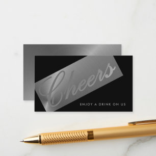 Zwart & Zilver Script "Cheers" Drink Ticket Informatiekaartje