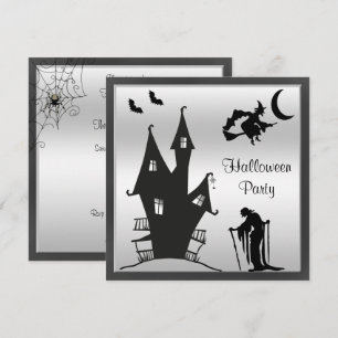 Zwart & Zilver Silhouet Halloween Feest Kaart