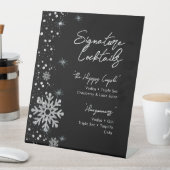 Zwart Zilver Sneeuwvlokken Signature Cocktail Menu Reclamebord Met Voetstuk (Insitu)