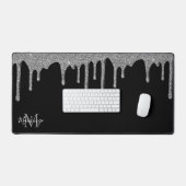 Zwart Zilver Sparkle Glitter Drips Monogram Bureaumat (Keyboard & Muis)