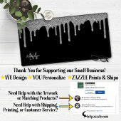 Zwart Zilver Sparkle Glitter Drips Monogram Bureaumat