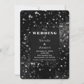 Zwart & Zilver Sparkling Lights Glam Wedding Kaart (Voorkant)