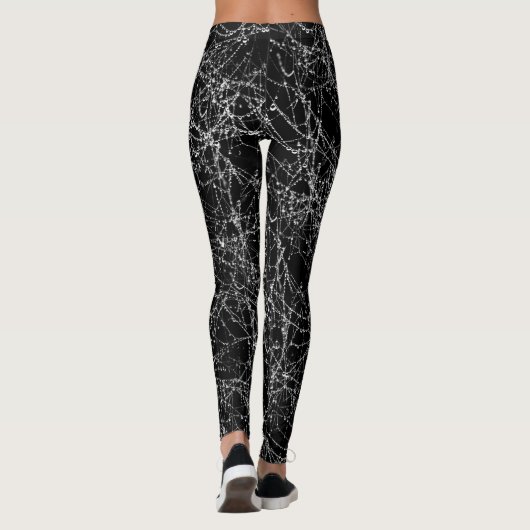 Zwart & Zilver Spin Webs Chique Halloween Kostuum Leggings (Achterkant)