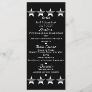 Zwart & Zilver Sterren Hollywood Glam Feestmenu Menu